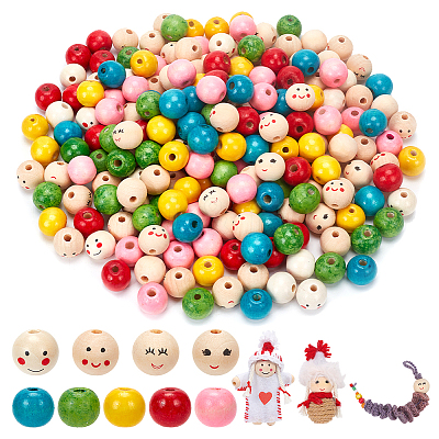 225Pcs 9 Styles Printed Wood European Beads WOOD-NB0002-60-1