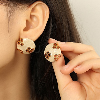 304 Stainless Steel Enamel Stud Earrings EJEW-S254-02B-G-1