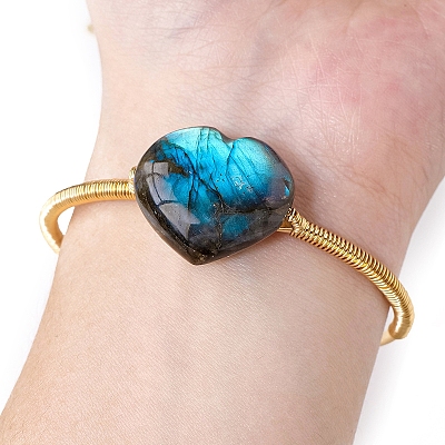 Hand-woven Natural Labradorite Alloy Cuff Bangles PW-WGEEB8F-02-1