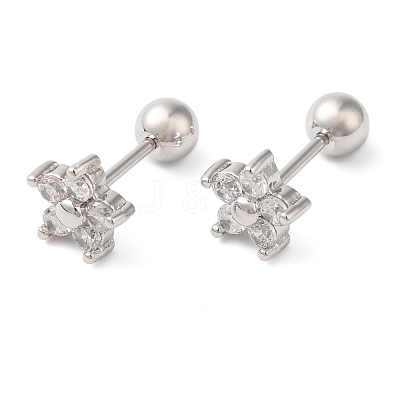 Star Bow Brass Micro Pave Clear Cubic Zirconia Cartilage Earrings EJEW-L289-03P-01-1