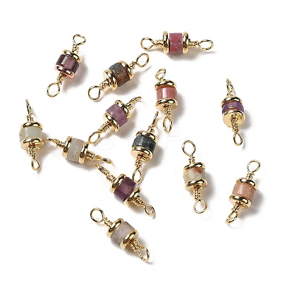 Natural Mixed Gemstone Connector Charms KK-P242-26G-1