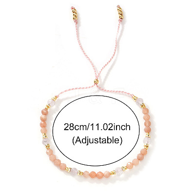 Adjustable Natrural Sunstone & Quartz Crystal Beads Slider Bracelets for Women UF4729-1
