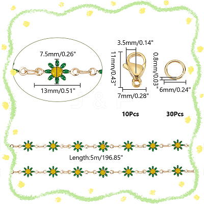 DIY Flower Brass Enamel Link Chains Bracelets/Necklaces Making Finding Kits DIY-AR0004-11-1