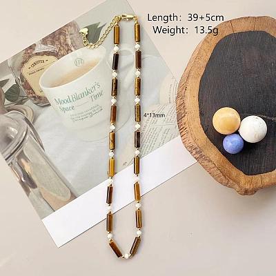 Natural Tiger Eye Column & White Shell Beaded Necklaces WN0722-1