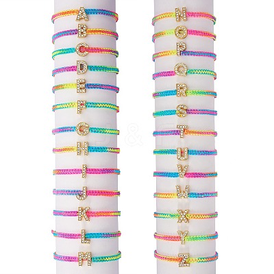 Crystal Rhinestone Initial Braided Bead Bracelet BJEW-SW00037-12-1