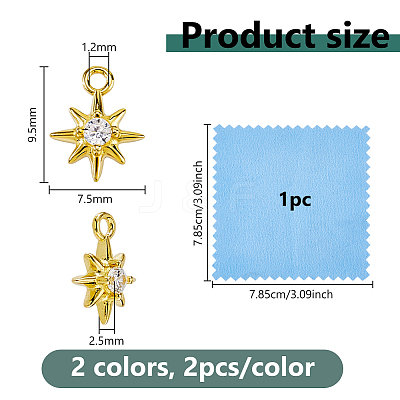 4Pcs 2 Colors 925 Sterling Silver Clear Cubic Zirconia 8-Pointed Star Charms STER-DC0001-98-1