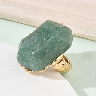 Natural Green Aventurine & Alloy Finger Rings for Women RJEW-G375-01G-02-1