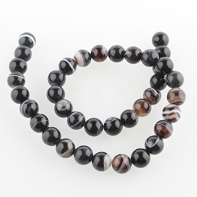 Natural Black Agate Round Bead Strands G-E234-04-1
