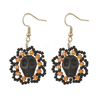 Halloween Gothic Synthetic Turquoise Skull Dangle Earrings EJEW-MZ00807-1
