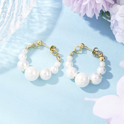 Shell Pearl Beaded Dangle Stud Earrings EJEW-JE06362-01-1