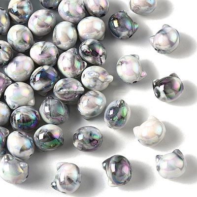 50Pcs UV Plating Opaque Acrylic Beads OACR-YW0003-10B-1