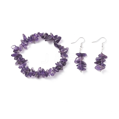 Natural Amethyst Chips Beaded Jewelry Set SJEW-JS01232-03-1