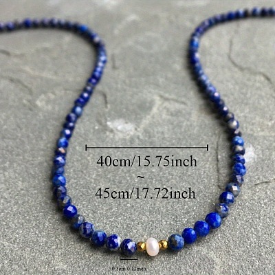 Faceted Round Natural Lapis Lazuli & Natural Freshwater Pearl Beaded Necklaces for Women FS-WGC44BB-01-1