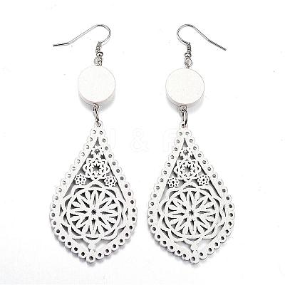 Trendy Teardrop Wood Dangle Earrings EJEW-F062-L-1