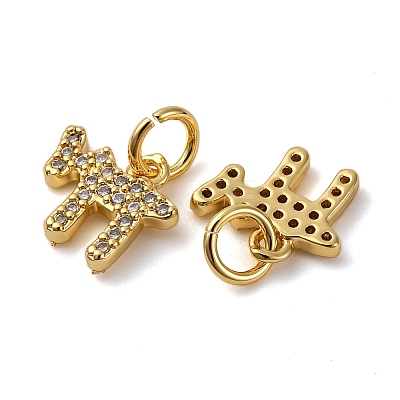 Brass Micro Pave Cubic Zirconia Chai Charms KK-P308-62G-1