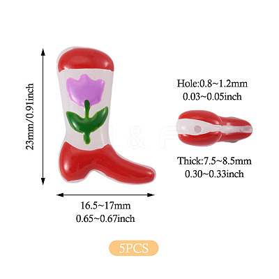 5Pcs Boot Baking Paint Glass Enamel  Beads LAMP-TADJ0001-08D-1