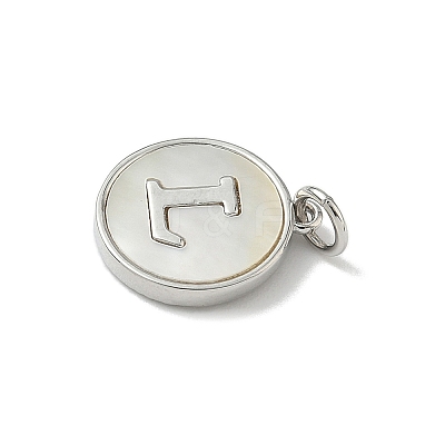 Brass Pave Natural Shell Flat Round with Letter Charms KK-Z115-13P-L-1