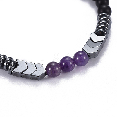 Natural Black Agate(Dyed) & Amethyst Beads Stretch Bracelets BJEW-JB04219-03-1