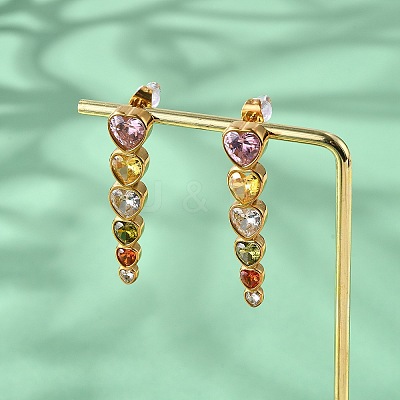 304 Stainless Steel Colorful Cubic Zirconia Tassel Stud Earrings EJEW-Z094-01G-G-1