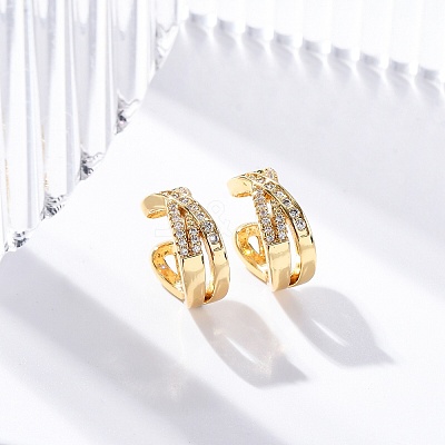 Rack Plating Brass Micro Pave Clear Cubic Zirconia Cuff Earrings for Women EJEW-C125-24C-G-1