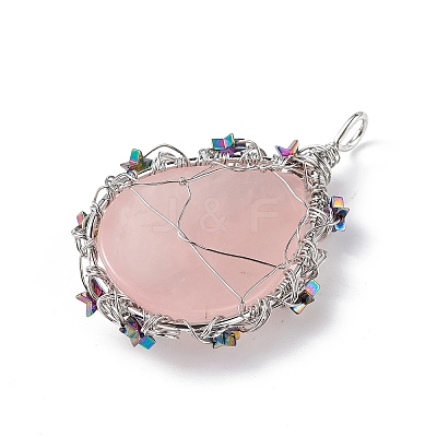 Natural Rose Quartz Big Pendants G-L524-09P-01-1