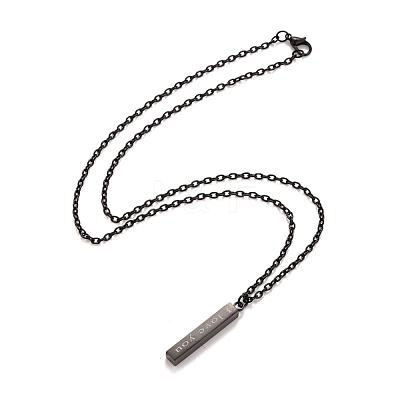 Rectangle with Word I Love You 304 Stainless Steel Pendant Necklace with Alloy Cable Chain for Women NJEW-M192-01B-1
