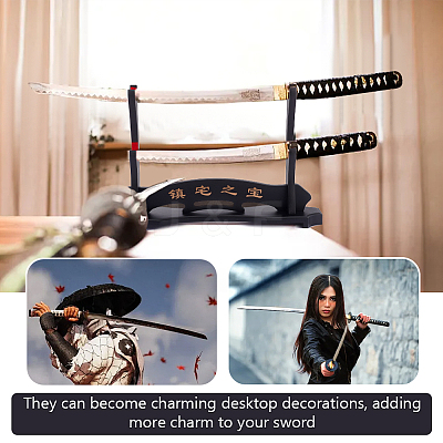 2-Tier Wooden Sword Katana Holder Stand AJEW-WH0470-93B-1