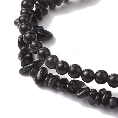 Chip & Round Natural Obsidian Beaded Stretch Bracelets for Women BJEW-JB10189-02-1