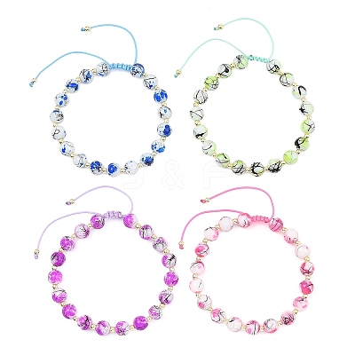 Adjustable Drawbench & Baking Paint Glass Round Braided Bead Bracelets for Women Men BJEW-JB13587-1