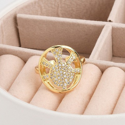 Rack Plating Brass Micro Pave Clear Cubic Zirconia Cuff Rings for Women RJEW-M028-110G-1