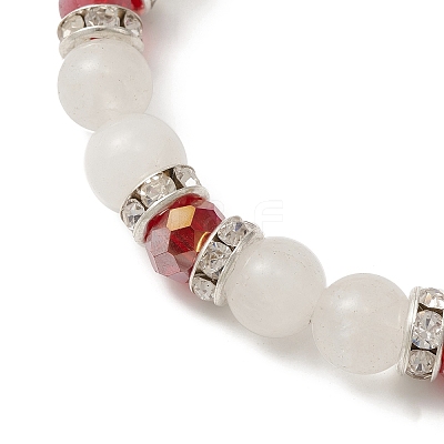 Natural Quartz Crystal & Glass Beaded Stretch Bracelet with Heart Charms for Valentine's Day BJEW-TA00284-1