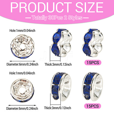 30Pcs 2 Colors Brass Rhinestone Spacer Beads RB-TA0001-29F-1
