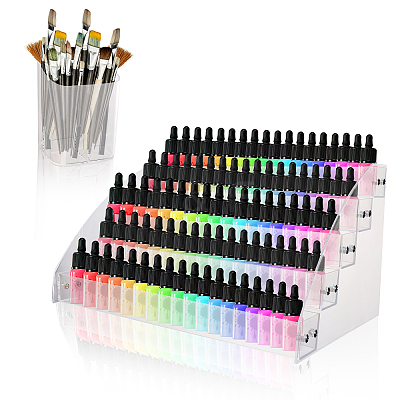 1 Set 5-Tier Transparent Acrylic Nail Polish Organizer and 1Pc 3 Compartments Plastic Pen Storage Box AJEW-GL0001-76-1