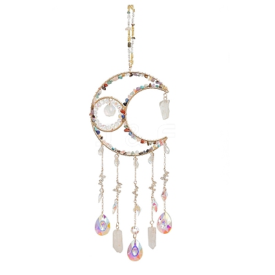 Iron & Brass & Crystal Glass Sun Catcher Pendants HJEW-K049-03-1
