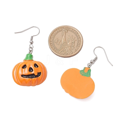 304 Stainless Steel Opaque Resin Pumpkin Dangle Earrings EJEW-JE06478-1