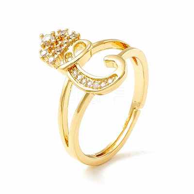 Clear Cubic Zirconia Initial Letter with Crown Adjustable Ring RJEW-M139-17C-1