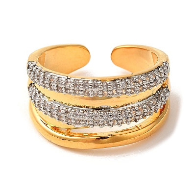 Brass Micro Pave Cubic Zirconia Cuff Rings for Women RJEW-G325-11D-GP-1
