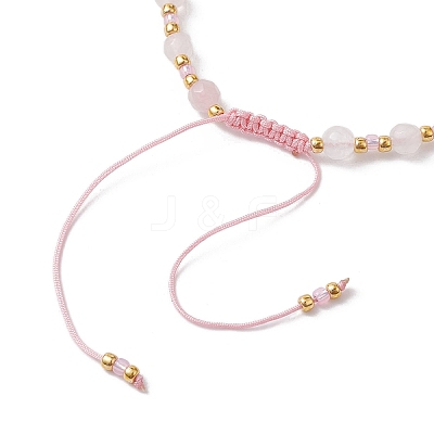 Adjustable Natural Rose Quartz & Glass Braided Bead Bracelet BJEW-JB10137-06-1