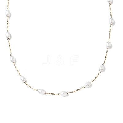 304 Stainless Steel and ABS Imitation Pearl Chain Necklaces NJEW-JN05266-1