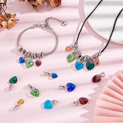 36Pcs 9 Colors Faceted Glass European Dangle Charms PALLOY-PH01654-1