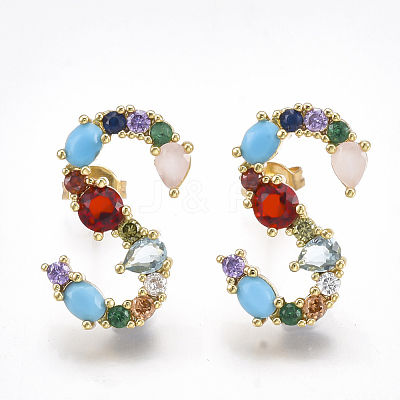 Brass Micro Pave Cubic Zirconia Ear Studs EJEW-S201-41S-1