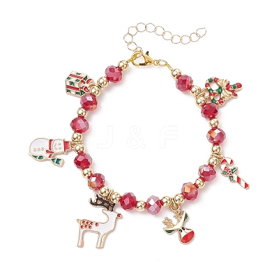 Christmas Alloy Enamel Charm Bracelets BJEW-JB12077-02-1