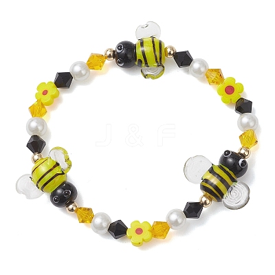 Austrian Crystal & Glass Pearl & Handmade Millefiori Beads Stretch Bracelets for Women BJEW-TA00702-1