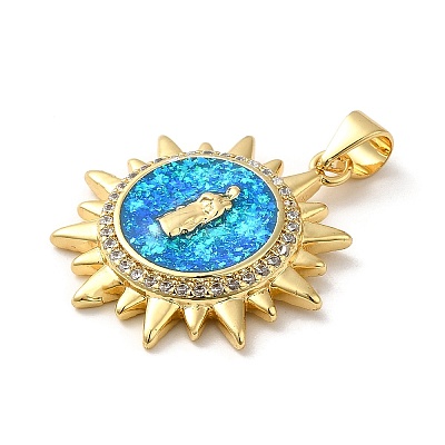 Rack Plating Brass Micro Pave Cubic Zirconia with Synthetic Opal Pendants KK-D088-27G-1