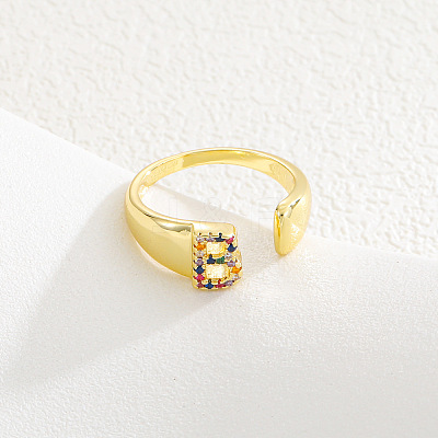 Brass Micro Pave Colorful Cubic Zirconia Cuff Open Rings FS-WG163C1-02-1