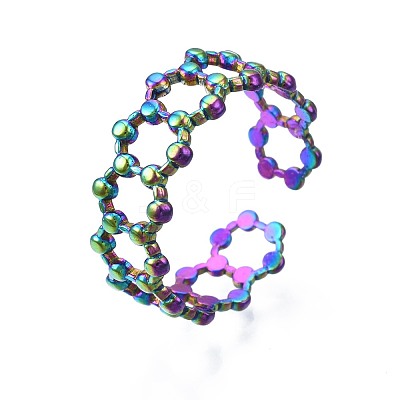 304 Stainless Steel Hexagon Cuff Ring RJEW-N038-082-1