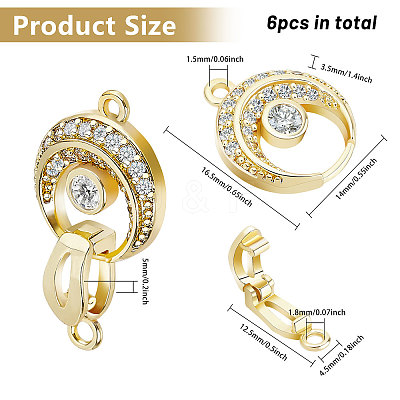 6Pcs Brass Fold Over Clasp with Crystal Rhinestone KK-CA0002-69A-1