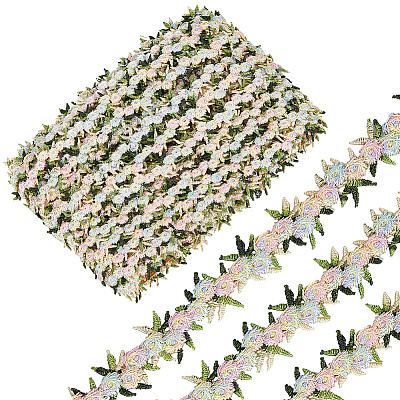 15 Yards Flower Polyester Embroidery Lace Ribbon OCOR-WH0070-77B-1