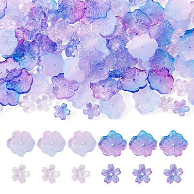 100Pcs 4 Styles Baking Paint Transparent Glass Bead Caps DGLA-TA0001-50-1
