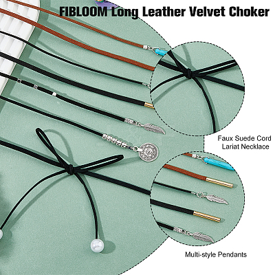 8Pcs 8 Style Faux Suede & Nylon Cord Lariat Necklaces Set NJEW-FI0001-32-1